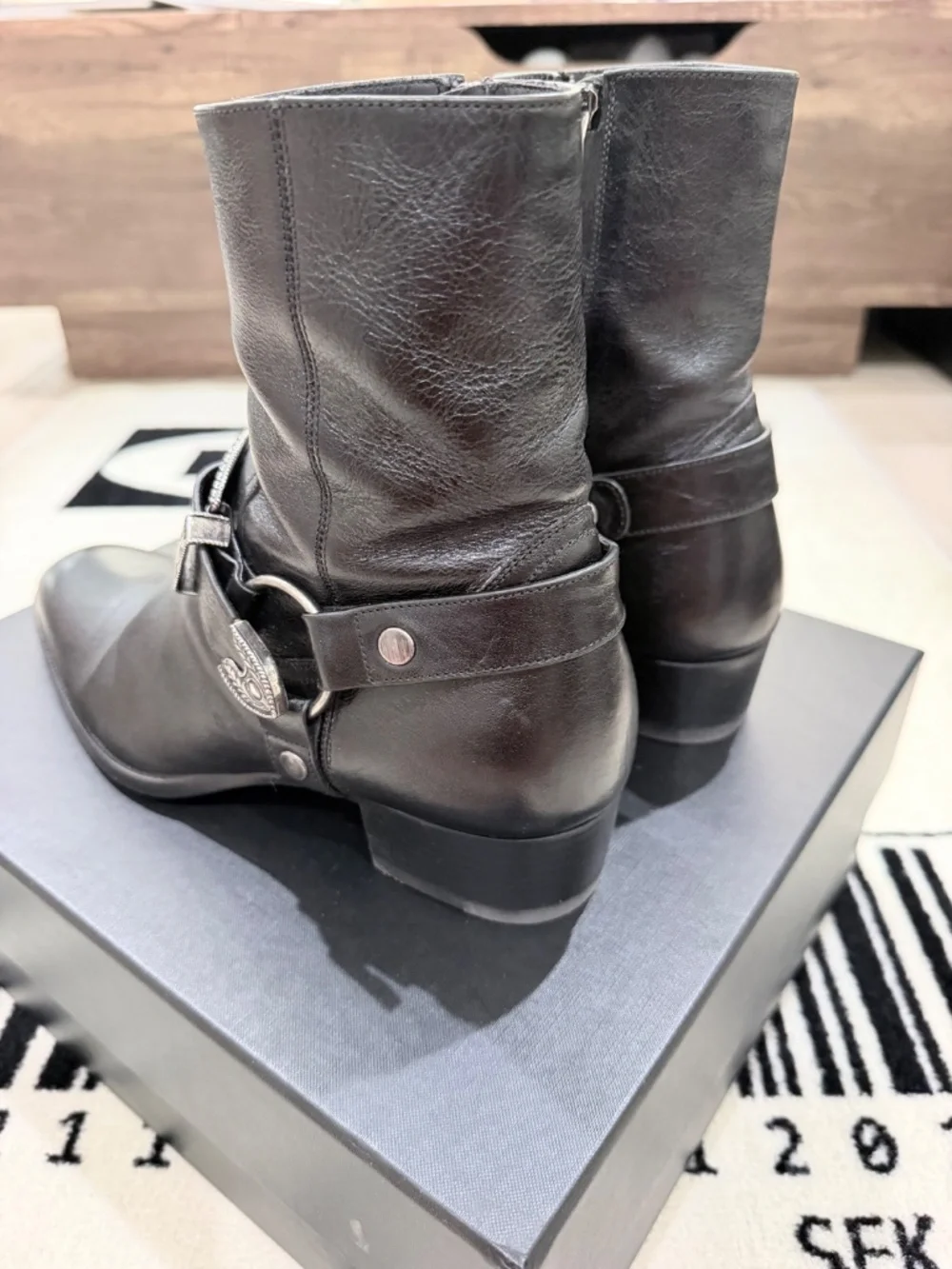Saint Laurent Paris Wyatt 40 Age Harness Black Leather Boots